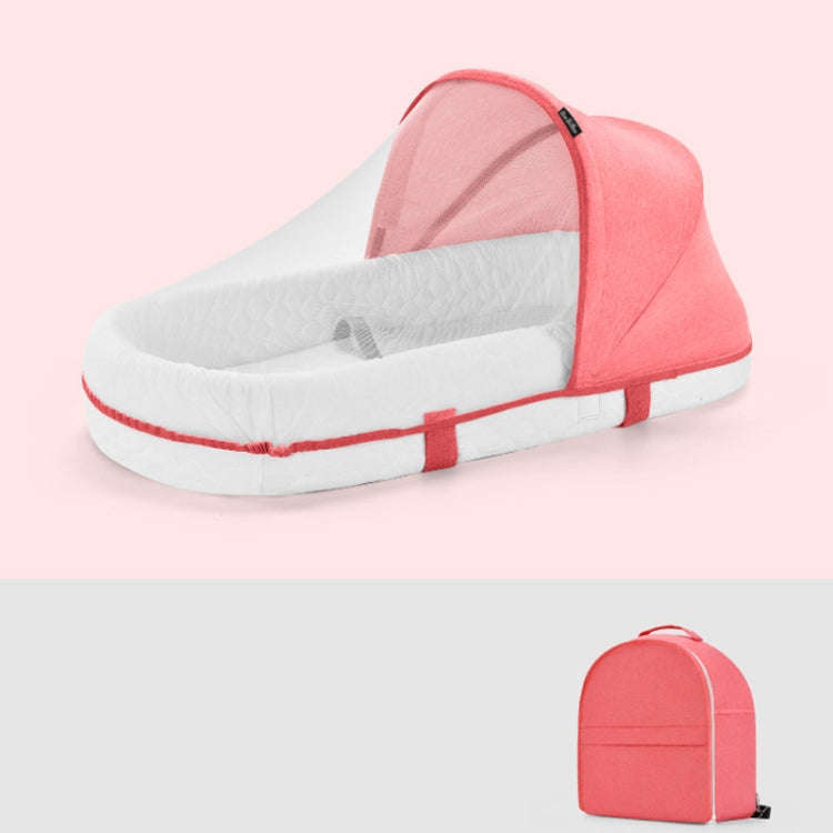 709 Portable Multifunctional Crib with Mosquito Net Folding Newborn Moveable Bed, Color: Pink White