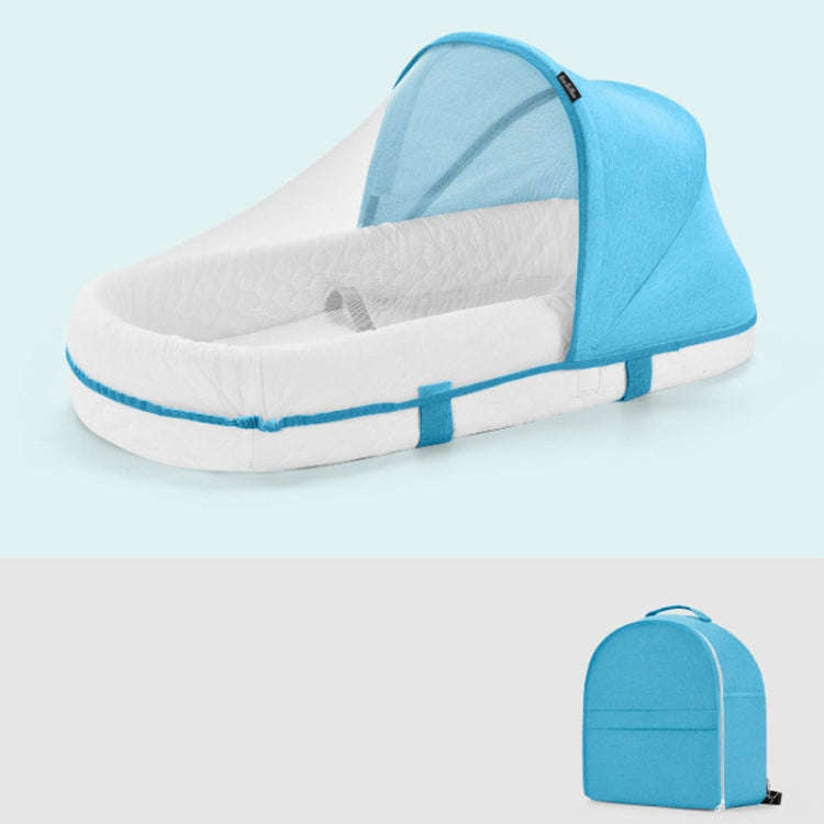 709 Portable Multifunctional Crib with Mosquito Net Folding Newborn Moveable Bed, Color: Blue White