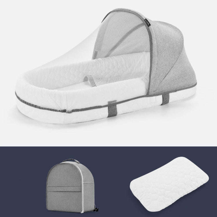709 Portable Multifunctional Crib with Mosquito Net Folding Newborn Moveable Bed, Color: Gray Whi...