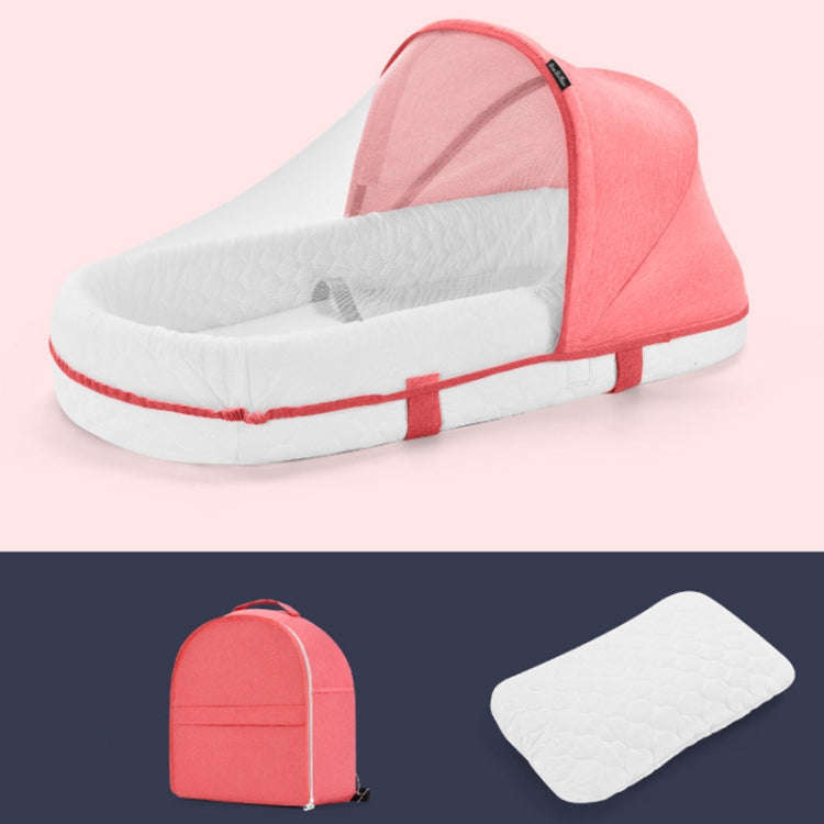 709 Portable Multifunctional Crib with Mosquito Net Folding Newborn Moveable Bed, Color: Pink Whi...