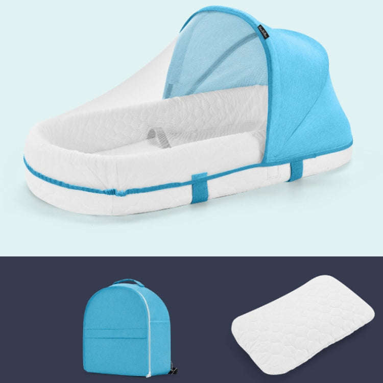 709 Portable Multifunctional Crib with Mosquito Net Folding Newborn Moveable Bed, Color: Blue Whi...
