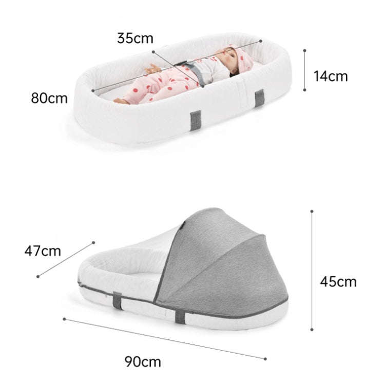 709 Portable Multifunctional Crib with Mosquito Net Folding Newborn Moveable Bed, Color: Gray White