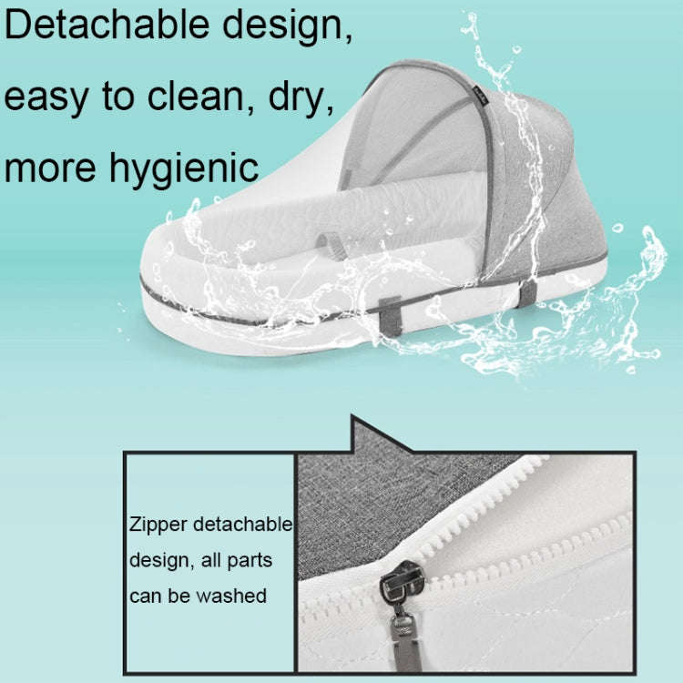 709 Portable Multifunctional Crib with Mosquito Net Folding Newborn Moveable Bed, Color: Gray White