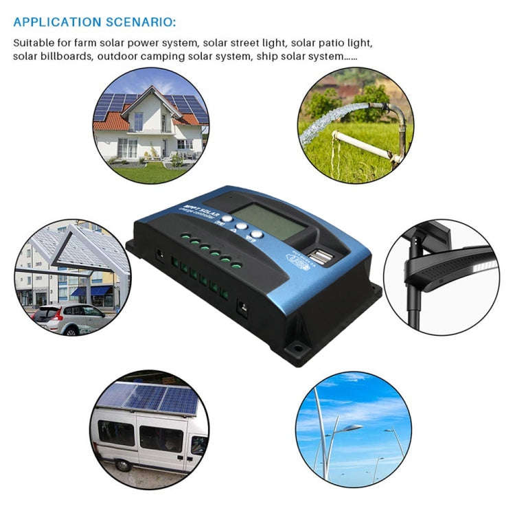 YCX-003 30-100A Solar Charging Controller with LED Screen & Dual USB Port Smart MPPT Charger, Mod...