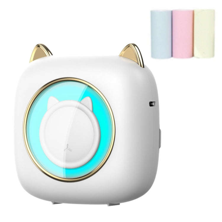 C23 Seven Colors Atmosphere Breathing Light Wireless Thermal Printer, Color: White+3 Rolls Color ...