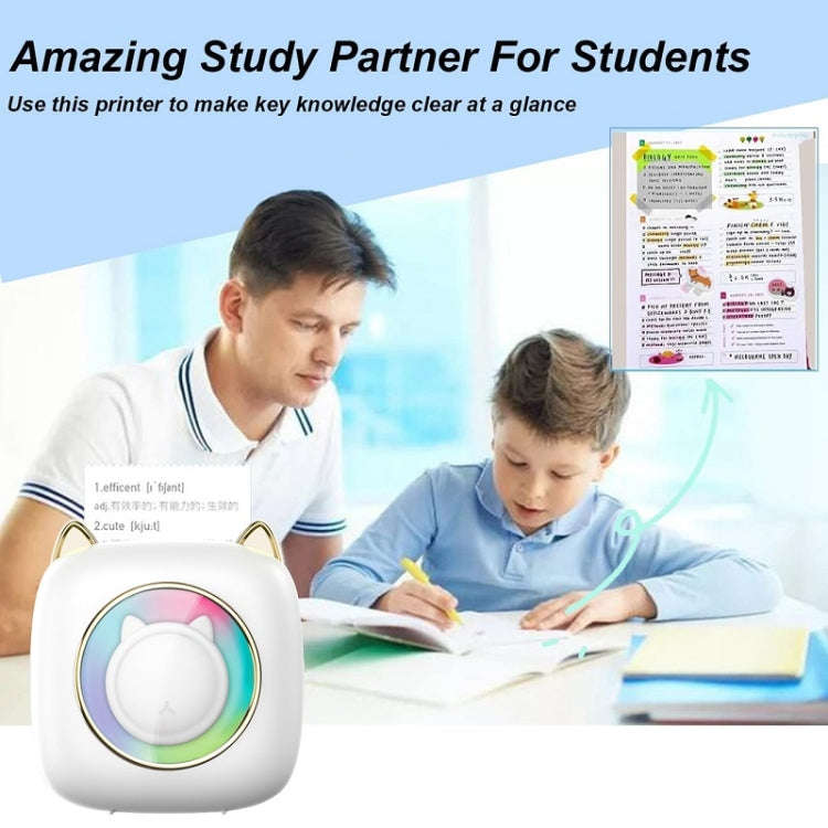 C23 Seven Colors Atmosphere Breathing Light Wireless Thermal Printer, Color: White+3 Rolls Color ...