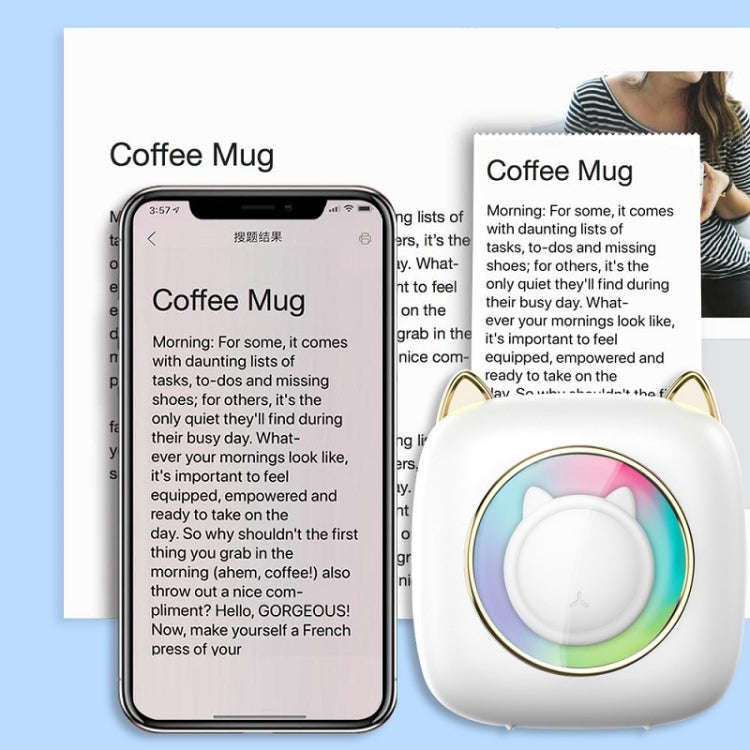 C23 Seven Colors Atmosphere Breathing Light Wireless Thermal Printer, Color: White+3 Rolls Color ...