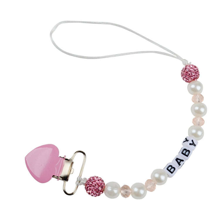 Infant Baby Pacifier Clip Chain Clay Crystal Anti-drop Heart Nipple Clip(Pink)