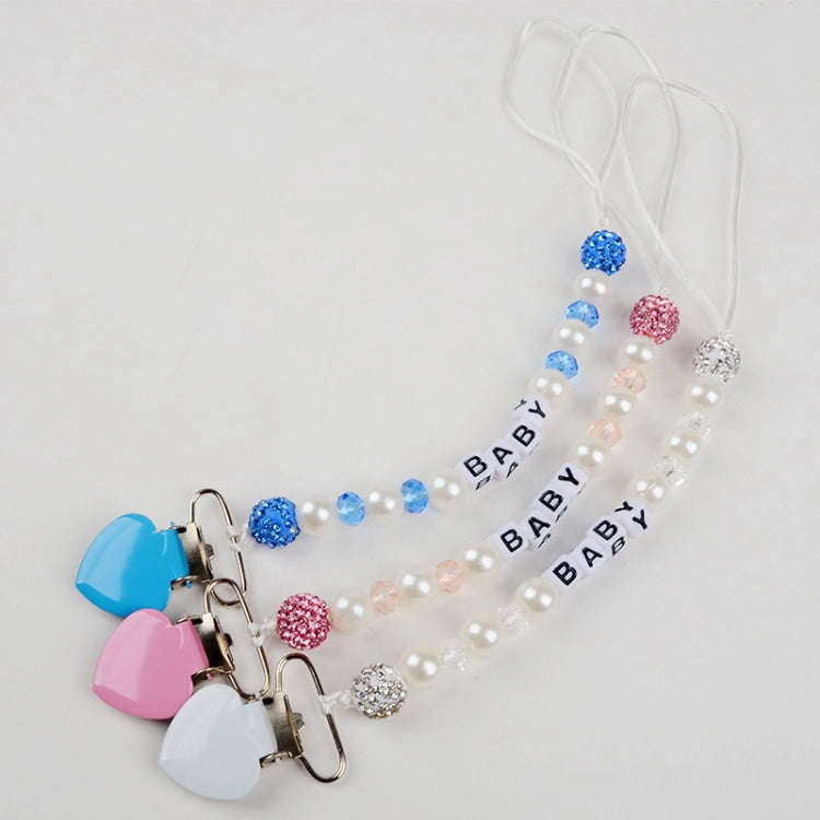 Infant Baby Pacifier Clip Chain Clay Crystal Anti-drop Heart Nipple Clip(Blue)