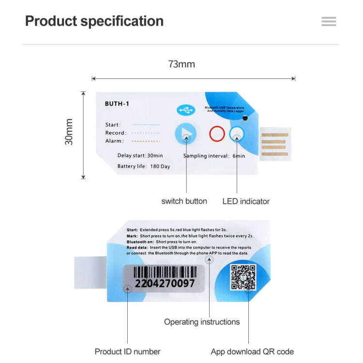 Temp012 Temperature Bluetooth APP Connect Medical Warehouse Cold Chain Transport USB Data Recorder