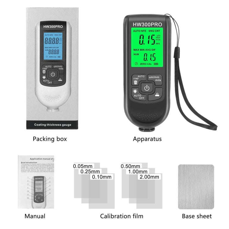 HW-300PRO High Precision Coating Paint Powder Layer Thickness Gauge Anti-slip Paint Film Gauge(Wh...