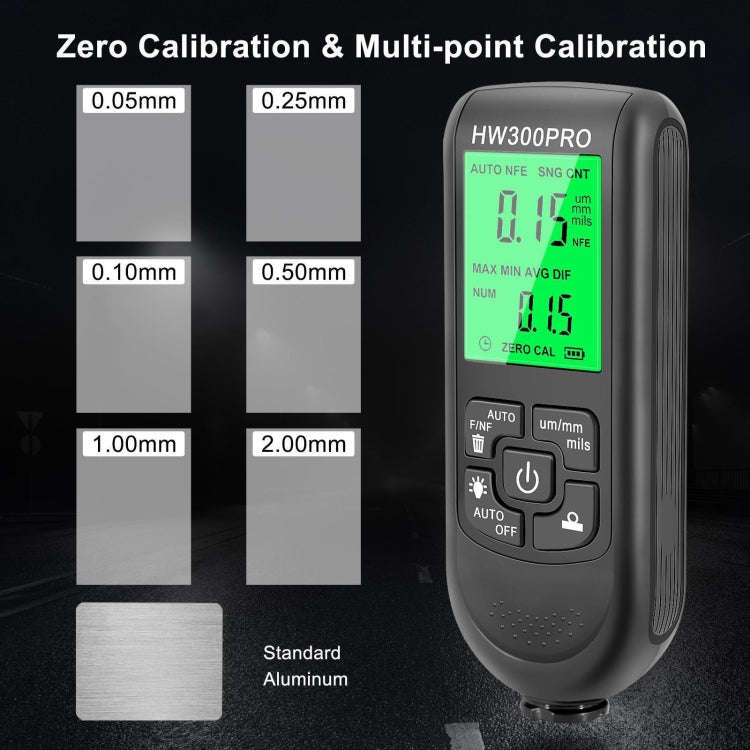 HW-300PRO High Precision Coating Paint Powder Layer Thickness Gauge Anti-slip Paint Film Gauge(Wh...
