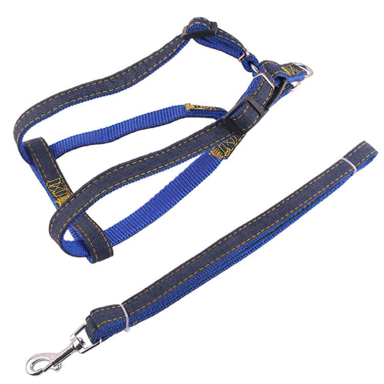BG-Q1025 Leash+Chest Strap Thickened Strong Denim Pet Dog Leash Set, Size: XL(Blue)