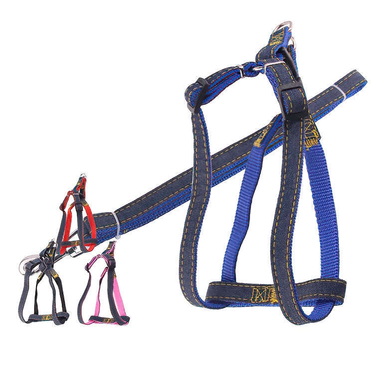 BG-Q1025 Leash+Chest Strap Thickened Strong Denim Pet Dog Leash Set, Size: L(Pink)