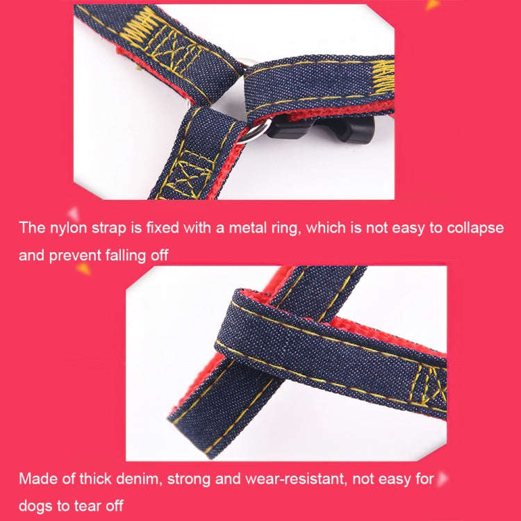 BG-Q1025 Leash+Chest Strap Thickened Strong Denim Pet Dog Leash Set, Size: L(Pink)