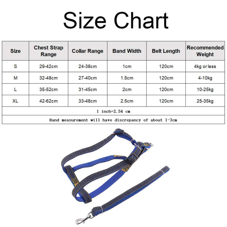 BG-Q1025 Leash+Chest Strap Thickened Strong Denim Pet Dog Leash Set, Size: L(Pink)