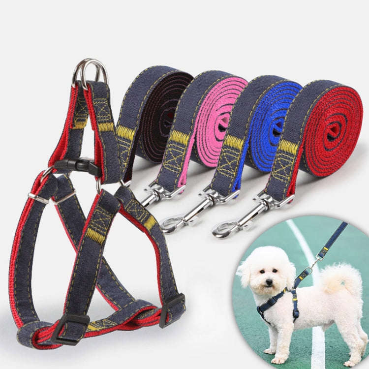 BG-Q1025 Leash+Chest Strap Thickened Strong Denim Pet Dog Leash Set, Size: L(Blue)
