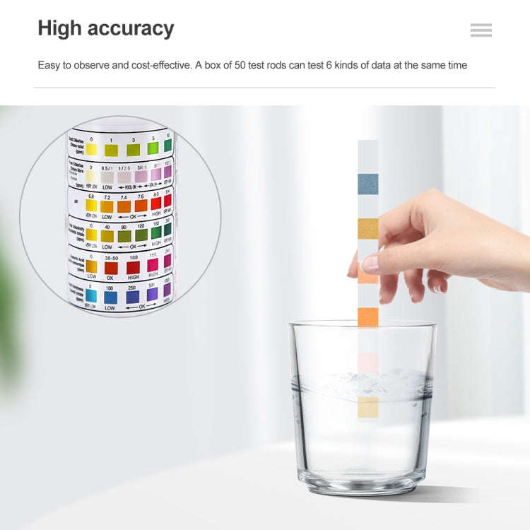 50pcs PH075 6 In 1 Residual Chlorine PH Water Quality Detector PH Test Paper, Package Random Deli...