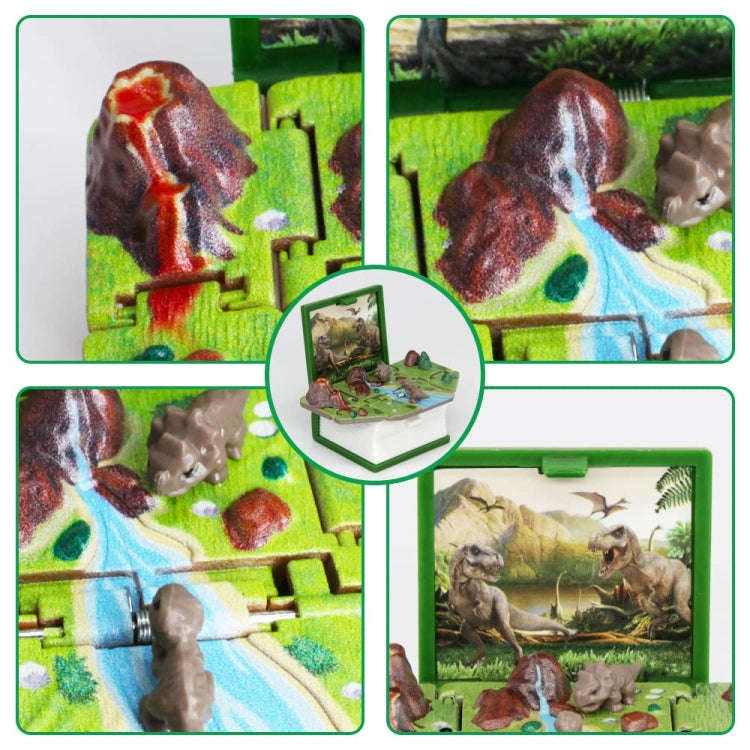 Stereo Folding Book Keychain Kids Educational Toys(Dinosaur World Green)