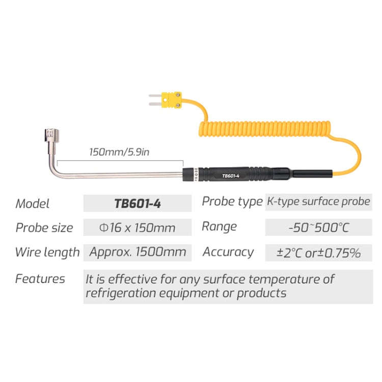 TASI TB601-4 Elbow Surface Thermocouple K-Type Probe Use With Thermometer