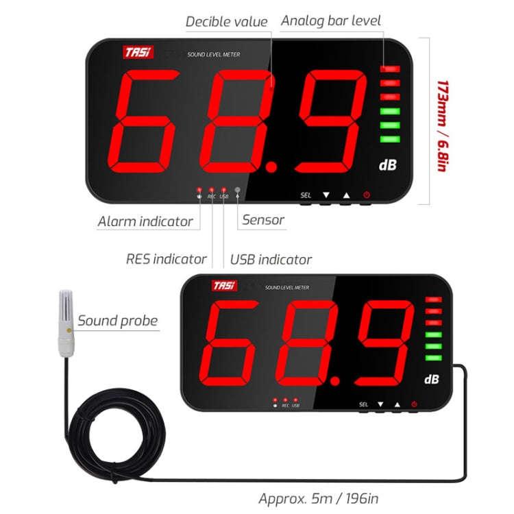 TASI TA653A Large Screen Wall-Mounted Noise Meter Decibel Detector