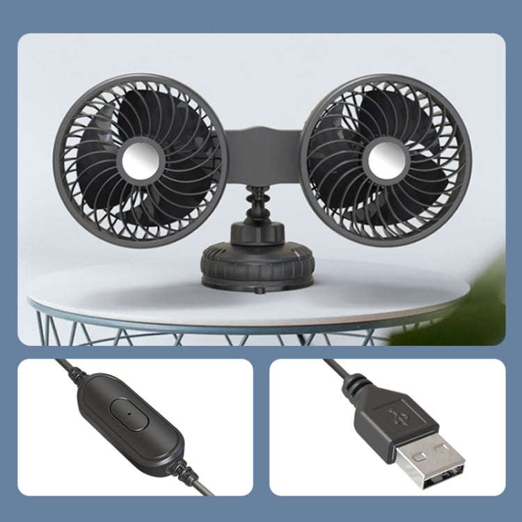 F6026 Large Suction Cup Vehicle-Mounted Double-Head Fan, Model: USB