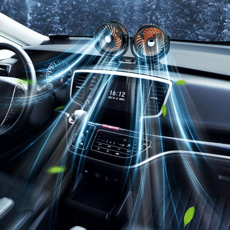 F621U Car Rotatable Turntable Silent Car Double Head Fan, Model: High Allocation USB