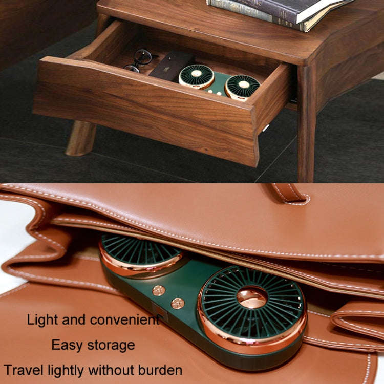 F304 Double-head Hose Built-in Lithium Battery USB Car Fan, Color: Green Gold