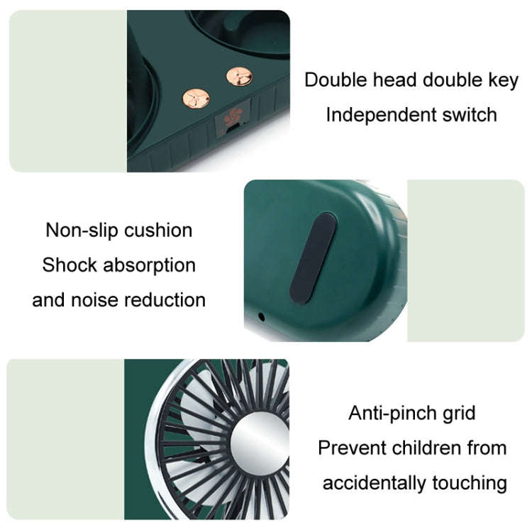 F304 Double-head Hose Built-in Lithium Battery USB Car Fan, Color: Green Gold