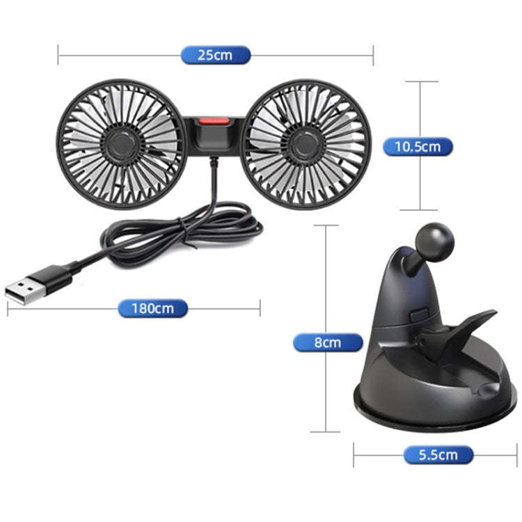 F4206 Suction Cup Double Head Car USB Fan(Black)