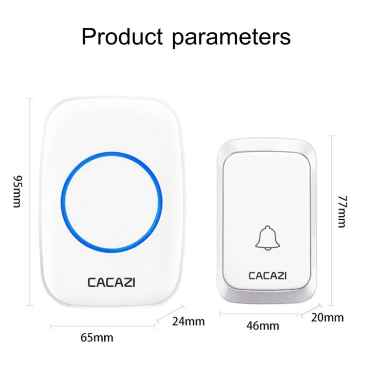 CACAZI A06-DC 1 to 2 Battery Smart Home Wireless Waterproof Doorbell(White)