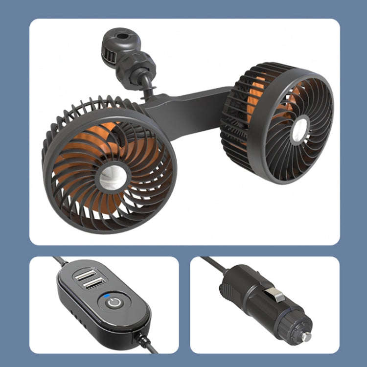 F6207 Car Rear Seat Zip Lock USB Double Head Fan, Model: Cigarette Lighter with USB