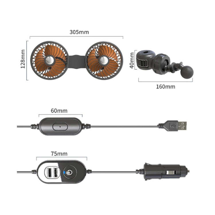 F6207 Car Rear Seat Zip Lock USB Double Head Fan, Model: USB