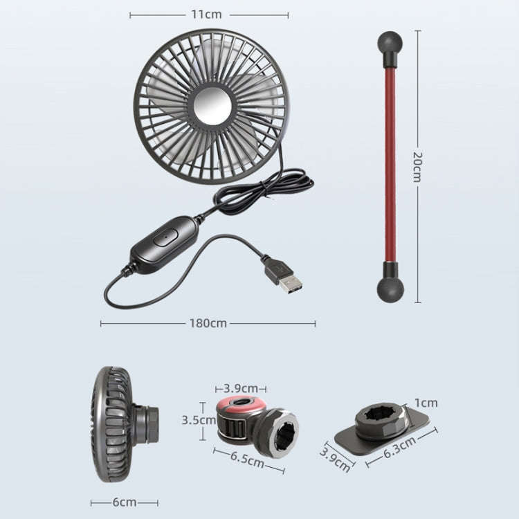 F508 Car Rear Seat USB Air Speed Adjustable Hose Fan(Black Red)
