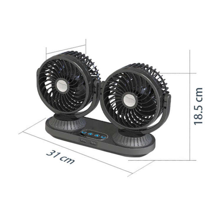 F623 12V/24V Vehicle Electric Oscillating Head Rotatable Double Head Fan (Basic)