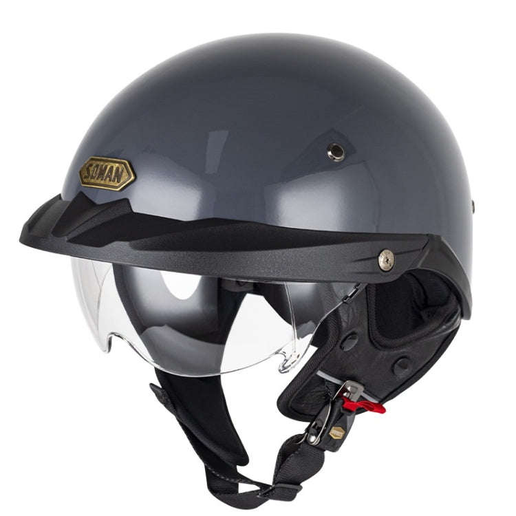 SOMAN Motorcycle Half Helmet Adjustable Helmet With Inner Mirror, Size: L(Cement Gray with Transp...