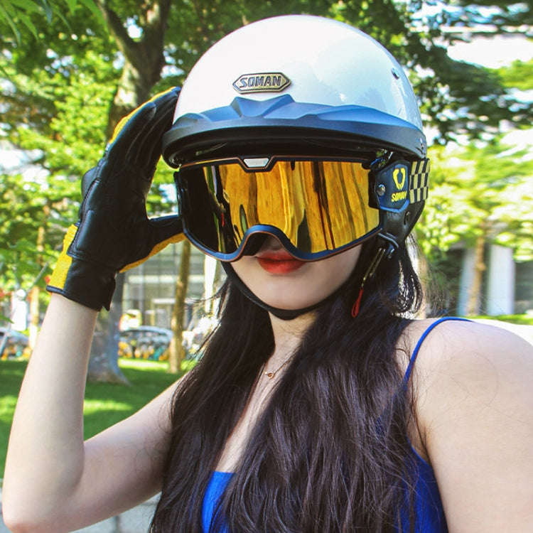 SOMAN Motorcycle Half Helmet Adjustable Helmet With Inner Mirror, Size: M(White with Transparent ...
