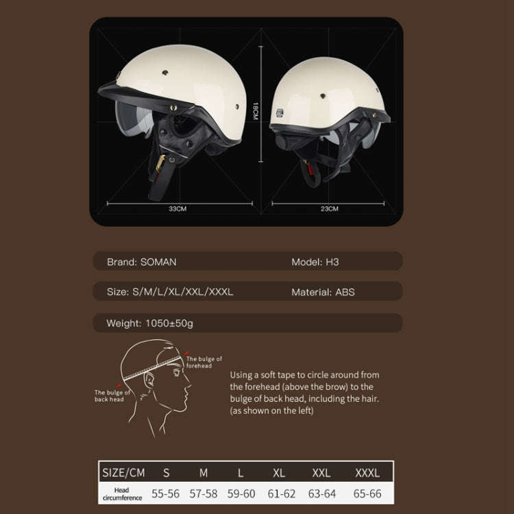 SOMAN Motorcycle Half Helmet Adjustable Helmet With Inner Mirror, Size: L(White)