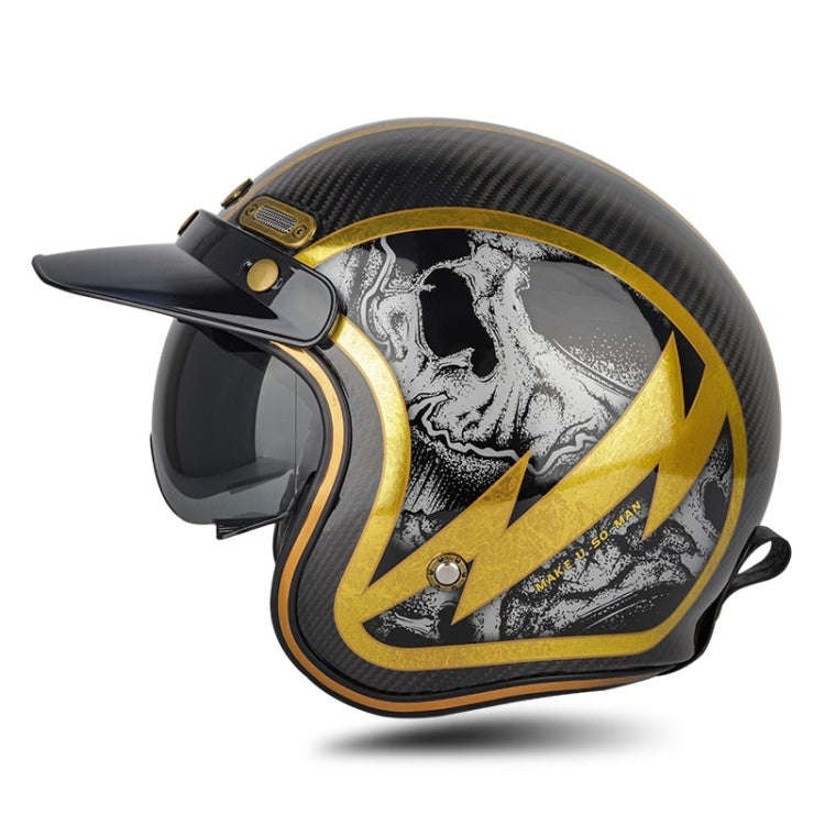 SOMAN Motorcycle Four Seasons Carbon Fiber Half Helmet, Color: Carbon Fiber Gold Lightning(XXL)
