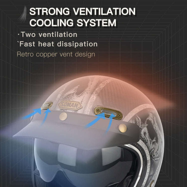 SOMAN Motorcycle Four Seasons Carbon Fiber Half Helmet, Color: Bright Carbon Fiber(M)