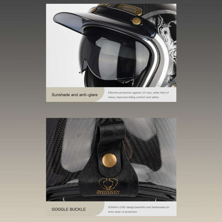 SOMAN Motorcycle Four Seasons Carbon Fiber Half Helmet, Color: FRP Matte Black(L)