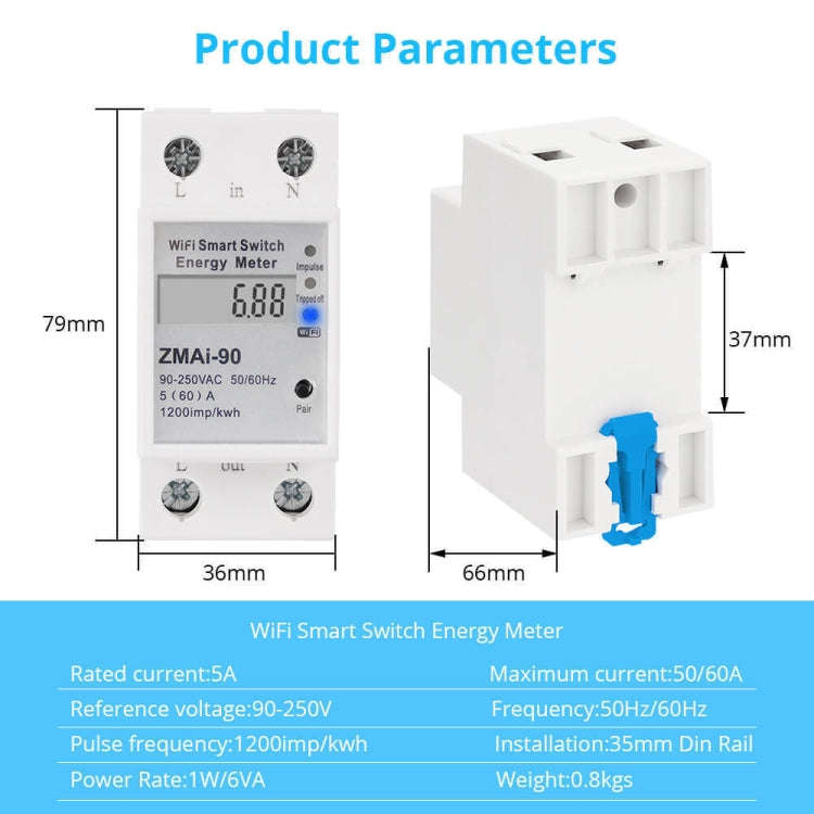 ZMAi-90 Wifi Smart Switch Energy Meter Support Tuya Smart Life APP Work With Alexa Google