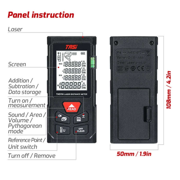 TASI TA511C 100m Laser Handheld Distance Measuring Room Infrared Measuring Instrument