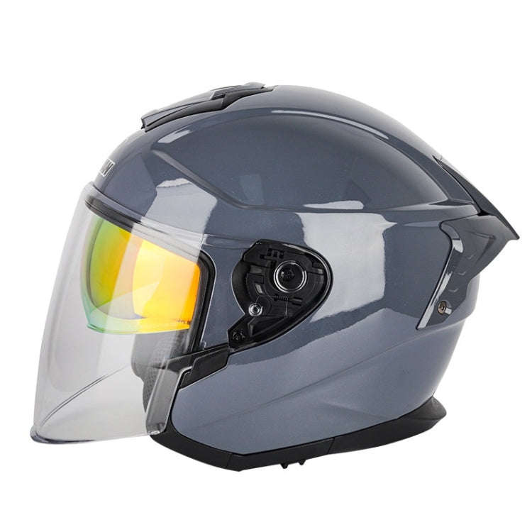 SOMAN Motorcycle Electric Bicycle Dual Lens Riding Helmet, Size: M(Cement Gray)