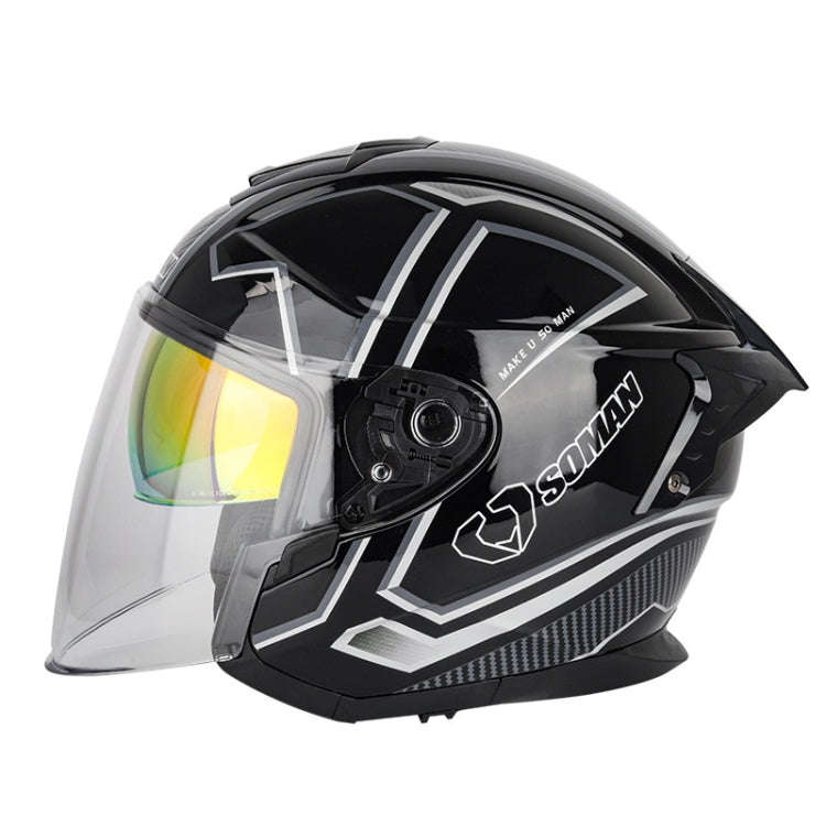 SOMAN Motorcycle Electric Bicycle Dual Lens Riding Helmet, Size: XL(Black Silver)