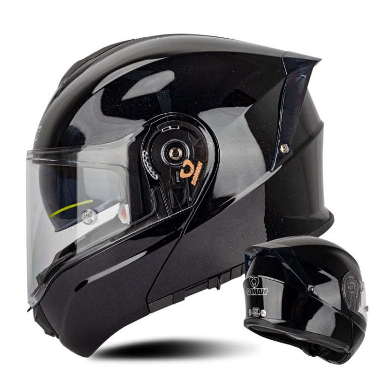 SOMAN Racing Motorcycle Double Lens Riding Safety Helmet, Size: M(Bright Black)