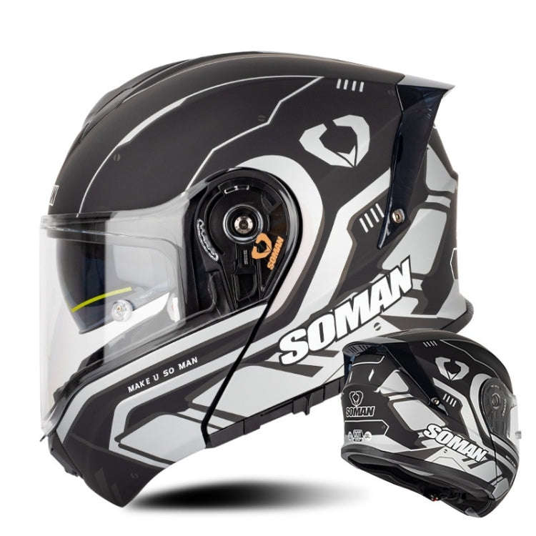 SOMAN Racing Motorcycle Double Lens Riding Safety Helmet, Size: L(Prince Charle Silver Gray)