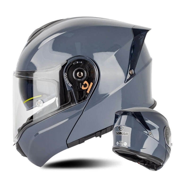 SOMAN Racing Motorcycle Double Lens Riding Safety Helmet, Size: XL(Cement Gray)