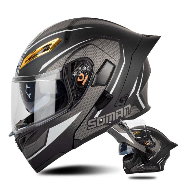 SOMAN Motorcycle Dual Lens Riding Peel-Off Full Coverage Helmet, Size: S(Black Gray Track)