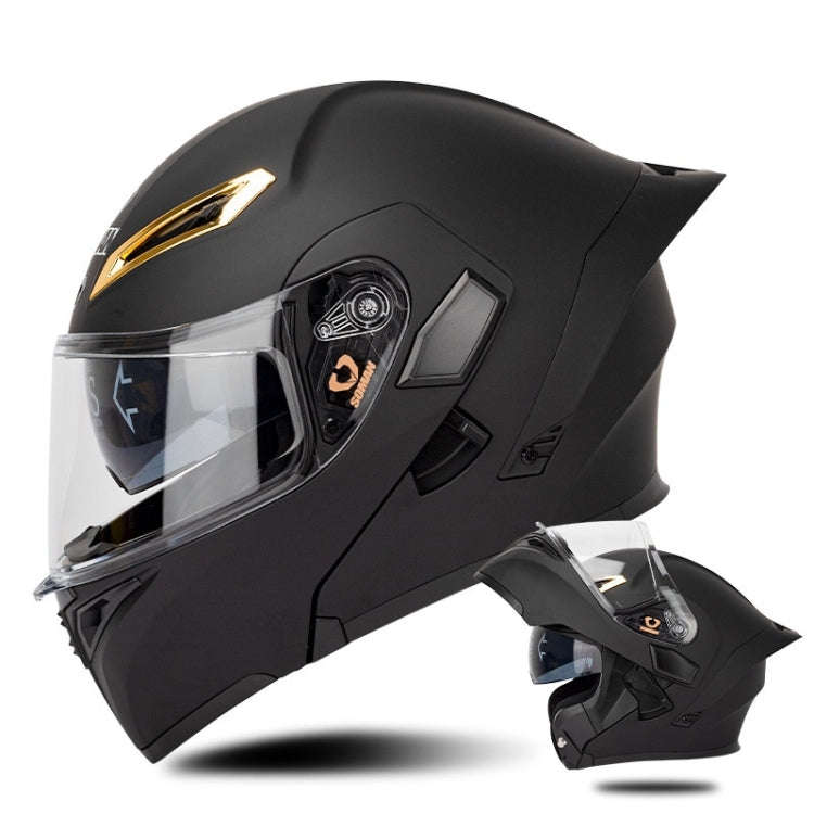 SOMAN Motorcycle Dual Lens Riding Peel-Off Full Coverage Helmet, Size: L(Matt Black)